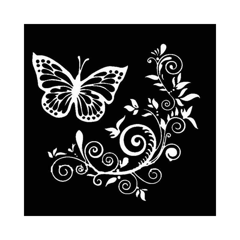 Autocollant Papillon Vinyle "Fleur de papillon\" Couleur Blanc
