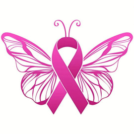 Sticker Papillon "Ruban Rose Cancer du Sein" - en PVC - 13.75cm x 10cm