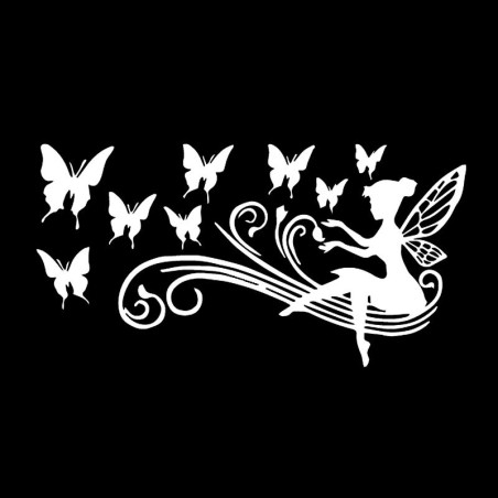 Sticker Papillon en Vinyle "Fée Papillon" - 25cm x 13cm - couleur Noir