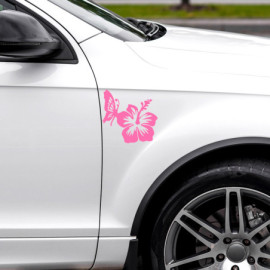 Sticker Papillon et Hibiscus en Vinyle