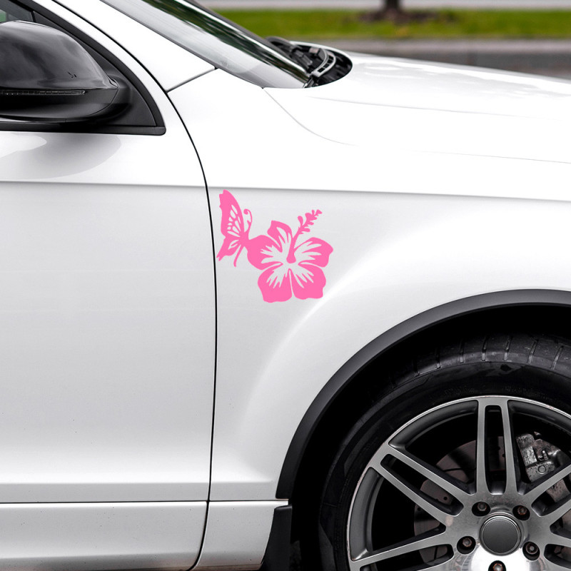 Sticker Papillon et Hibiscus en Vinyle