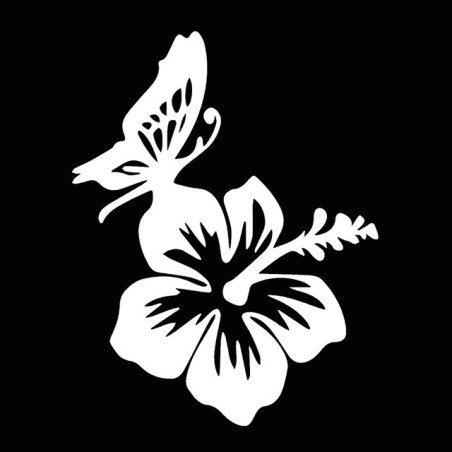 Sticker Papillon et Hibiscus en Vinyle Blanc