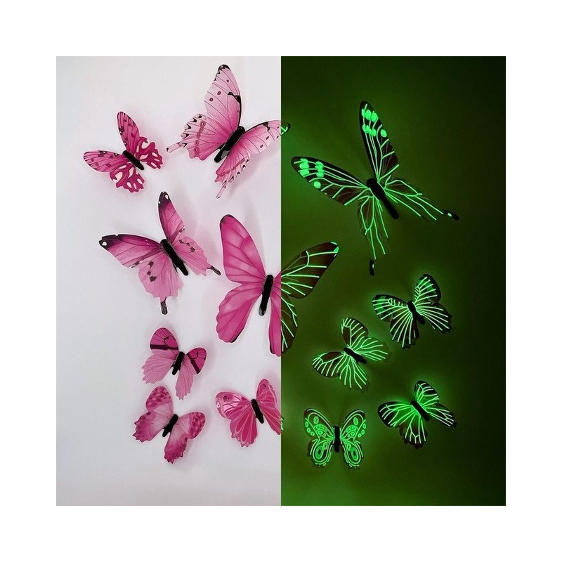 Sticker Mural Papillon 3D Fluorescents dans le noir couleur Rose