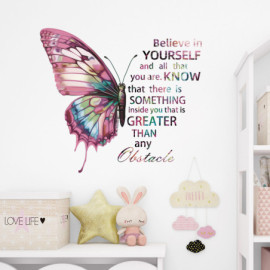 Grand Sticker mural Papillon Avec Message Motivation - 60cm x 47cm