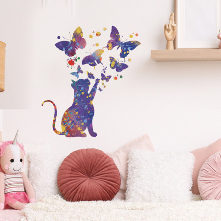 Détails des Stickers muraux chat étoilé et papillon-Grand set de 66 x 58 cm