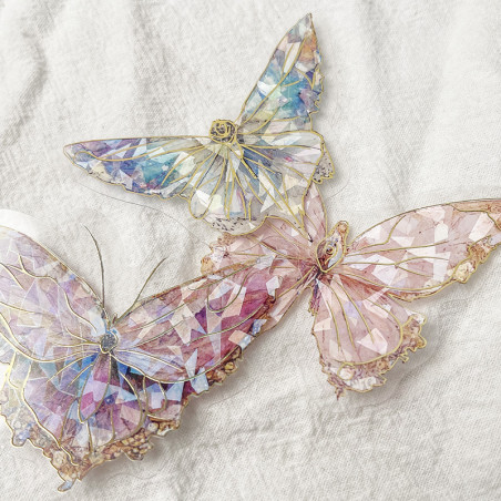 Magnifiques Autocollants Papillons Couleur Cristal et feuille d'or