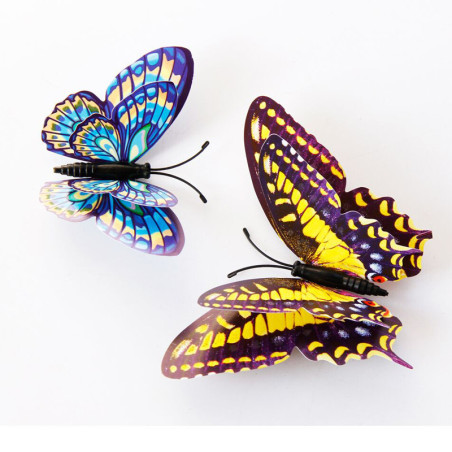 Magnifique Autocollant de Papillon Lumineux 3D à double ailes Multicolores