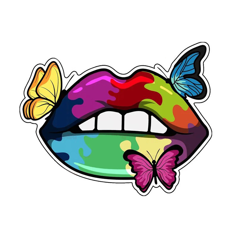 Sticker Lèvres Papillon Pop Art en Vinyle arc-en-ciel - 3 tailles au choix