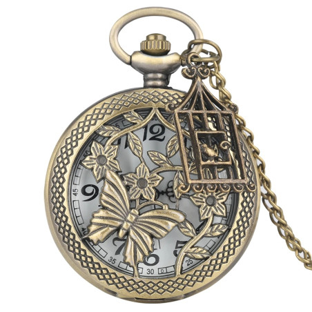 Détails de la Montre de Poche Papillon à fleurs Rétro Couleur Bronze