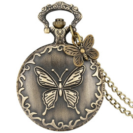 Montre de Poche Grand Papillon Rétro en bronze avec Breloque Papillon