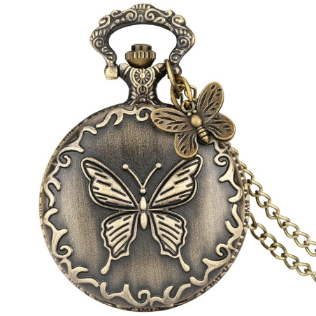 Montre de Poche Grand Papillon Rétro en bronze avec Breloque Papillon
