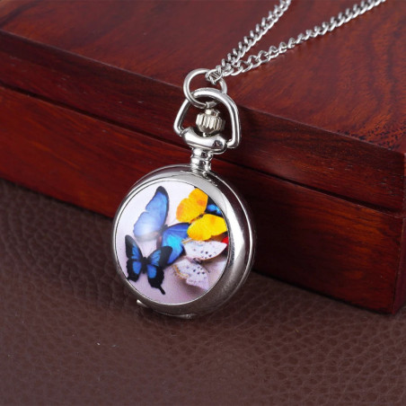 Design de la Montre de Poche Papillon à Quartz Couleur Argent