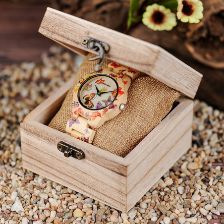 Montre Bracelet à Quartz pour Papillons bracelet en Bois avec boîte