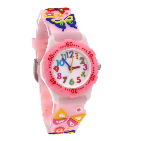 Montre Papillon pour enfant avec Bracelet Papillons Multicolores couleur Rose