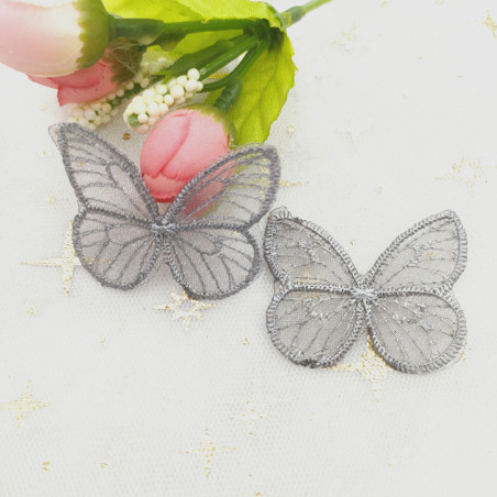 Patchs Papillon à coudre Ailes de Papillon en Maille Brodée Gris