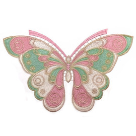 Grand Écusson Papillon à coudre - Grand Papillon Magnifiquement Brodés couleur rose