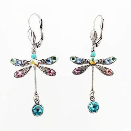 Boucles d'oreilles Libéllule Sept Pierres Précieuses Colorées