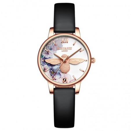 Magnifique montre Abeille pour femmes - Quartz japonais - bracelet cuir noir