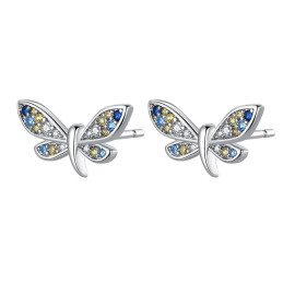 Boucles d'oreilles Petites Libéllule en Argent Sterling 925 Strass Colorés