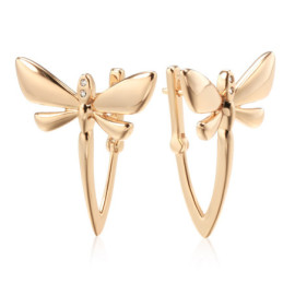 détails des Boucles d'oreilles Longues Libéllules Design Plaqué Or Rose 585