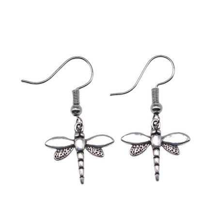 Magnifiques Boucles d'oreilles Libéllule Couleur argent antique Argent design