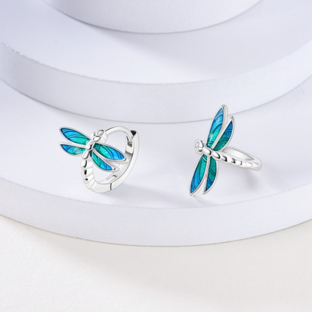 Détails des Boucles d'oreilles Libéllule de couleur Bleu Océan en Argent