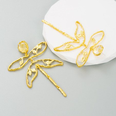 Magnifiques Boucles d'oreilles pendantes Libéllule Design Art Vintage Dorées