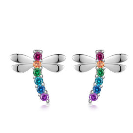 Boucles d'oreilles Libéllule en Argent Sterling 925 avec Strass Colorés couleur Argent