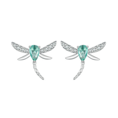 Boucles d'oreilles Libéllule Bleu Clair en Argent Sterling 925 Ailes Strass Bleu Clair