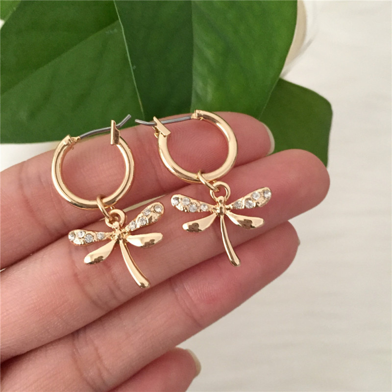 Petites boucles d'oreilles Libéllule Créoles Couleur Or