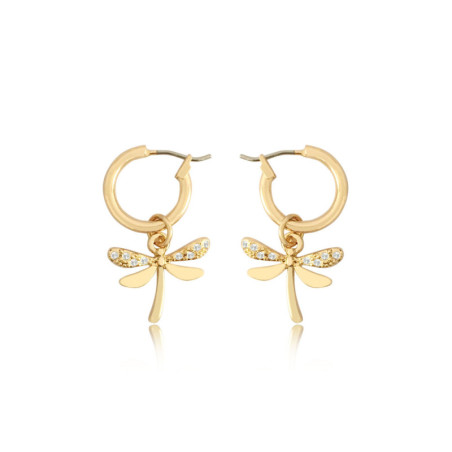 Détails des Magnifiques Petites boucles d'oreilles Libéllule Créoles Couleur Or
