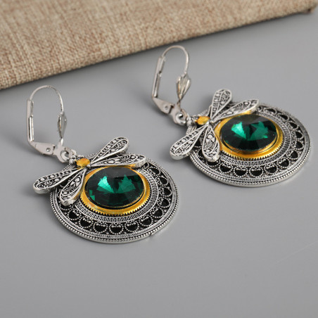 Détails des Boucles d'oreilles Libéllule Design Créateur Vintage en Cristal