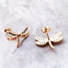 Magnifiques Boucles d'oreilles Libéllule en Argent Sterling 925 Strass or