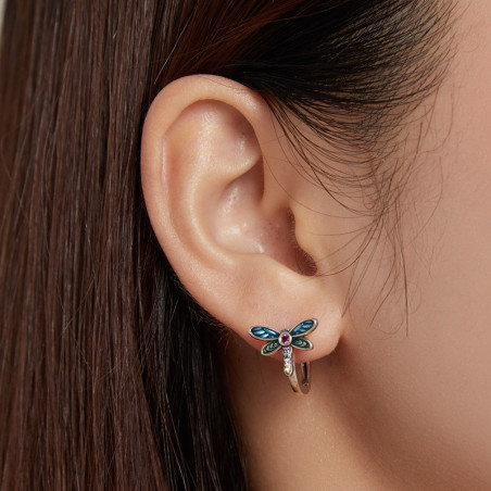 Boucles d'oreilles Libéllule en Argent Sterling 925 Strass Multicolore
