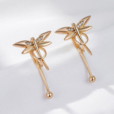 Magnifiques Boucles d'oreilles Pendantes Libéllule en or rose 585