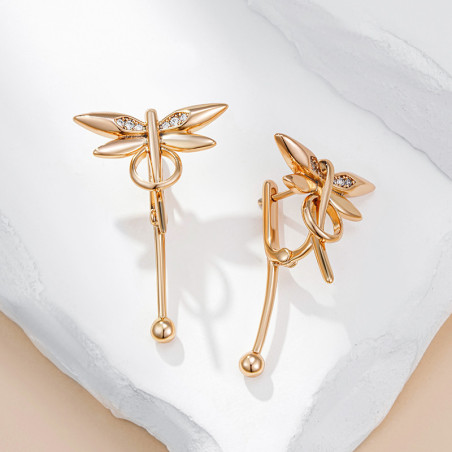 Détails des Boucles d'oreilles Pendantes Libéllule en or rose 585 design