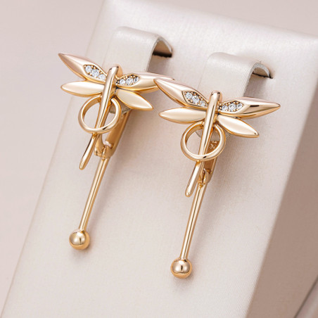 Boucles d'oreilles Pendantes Libéllule en or rose 585 couleur Or