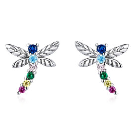 Boucles d'oreilles Libéllule Strass Colorés en Argent Sterling 925
