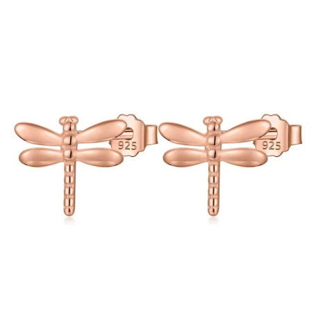Boucles d'oreilles Libéllule Design en Argent Sterling 925 couleur  Or Rose