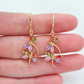 Boucles d'oreilles pendantes Libéllule Strass en Zircon cubique de couleur Multicolore