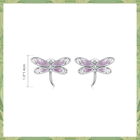 Dimensions des Boucles d'oreilles Libéllule Violette en Argent Sterling 925