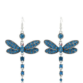 Boucles d'oreilles Pendantes Libéllule en Zircon Cubique couleur bleu