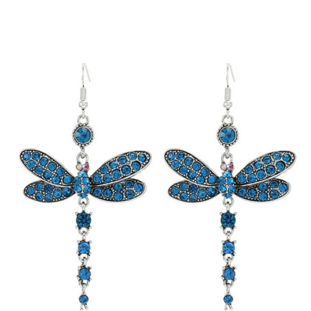 Boucles d'oreilles Pendantes Libéllule en Zircon Cubique couleur bleu