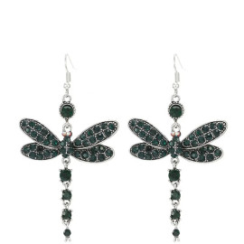 Boucles d'oreilles Pendantes Libéllule en Zircon Cubique couleur vert