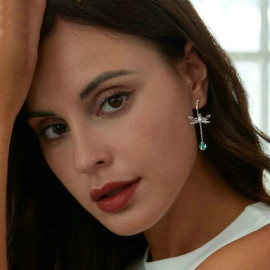 Magnifiques Boucles d'oreilles pampilles Libéllule en Argent Sterling 925 Gouttes Vert Bleu Clair