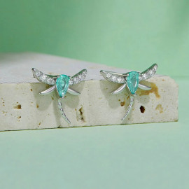 Orecchini Libellula Azzurri in Argento 925 con Ali di Strass