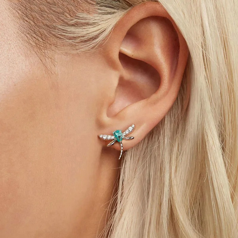 Orecchini Libellula Azzurri in Argento 925 con Ali di Strass