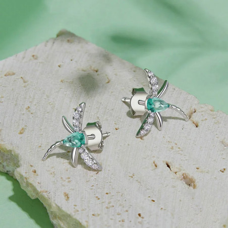 Orecchini Libellula Azzurri in Argento 925 con Ali di Strass