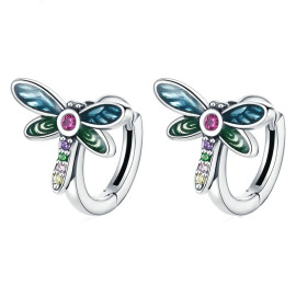Magnifiques Boucles d'oreilles Libéllule en Argent Sterling 925 Strass Multicolore