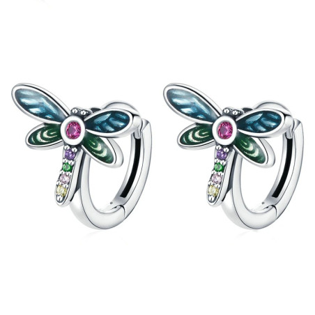 Magnifiques Boucles d'oreilles Libéllule en Argent Sterling 925 Strass Multicolore